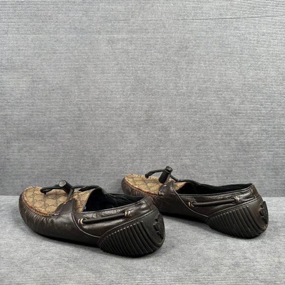 Gucci Mens Brown Leather GG Supreme Monogram Toggle Driving Loafers main image 7